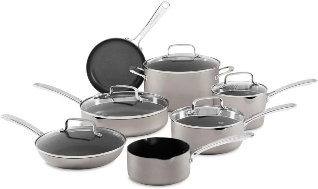 KitchenAid 12-Piece Non-Stick Pour  Strain Aluminum Non Stick Cookware Set Dishwasher Induction Safe