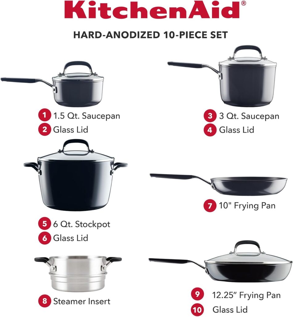 KitchenAid Hard Anodized Nonstick Cookware/Pots and Pans Set, 10 Piece, Matte Black