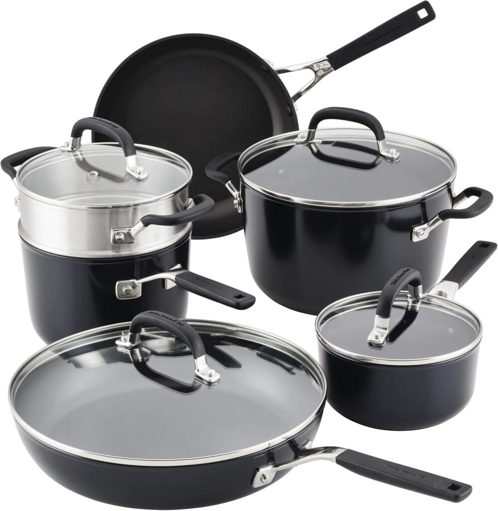 KitchenAid Hard Anodized Nonstick Cookware/Pots and Pans Set, 10 Piece, Matte Black