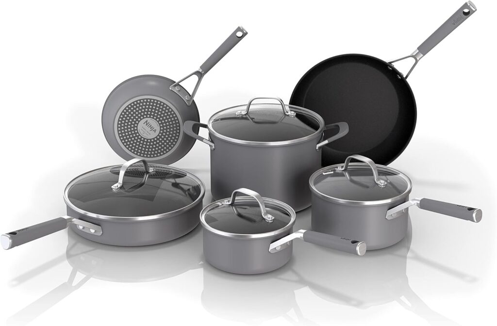 Ninja Pots and Pans Set Non Stick | Comfort Grip 10-Piece Cookware Set with NeverStick | Frying Pan, Sauce Pan With Lid, Stock Pot with Lid, Nonstick, Dishwasher Safe, Oven Safe to 400°F, CW69010