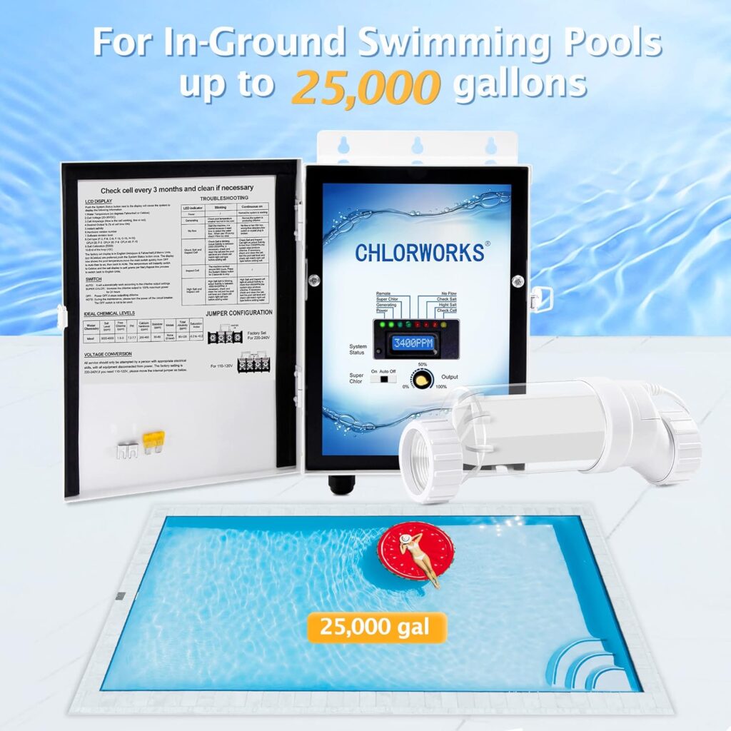 Saltwater Pool System - up to 25,000 Gallons, Salt Generator for Inground Pools, 1 Year Warranty, Clear