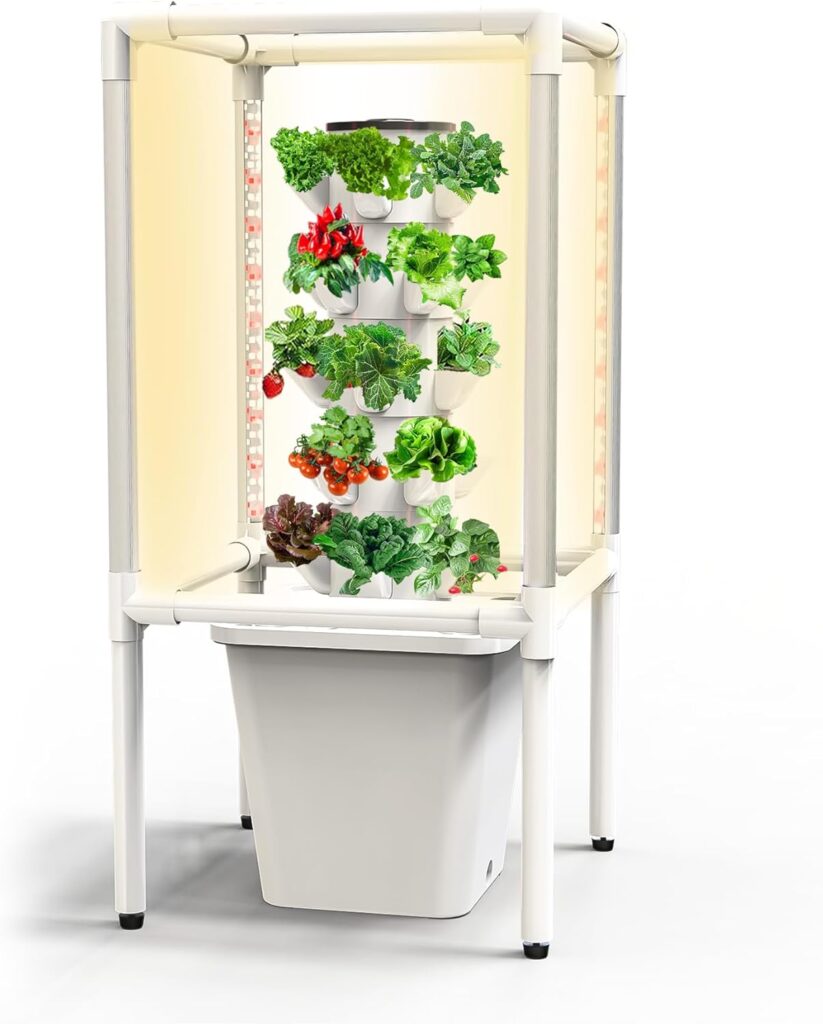 Sjzx Hydroponic Growing System with Grow Lights (No Seedlings Included) |25-Plant Hydroponic System | Home Gardening System for Indoor Herbs, Fruits and Vegetables | BPA-Free Food Grade