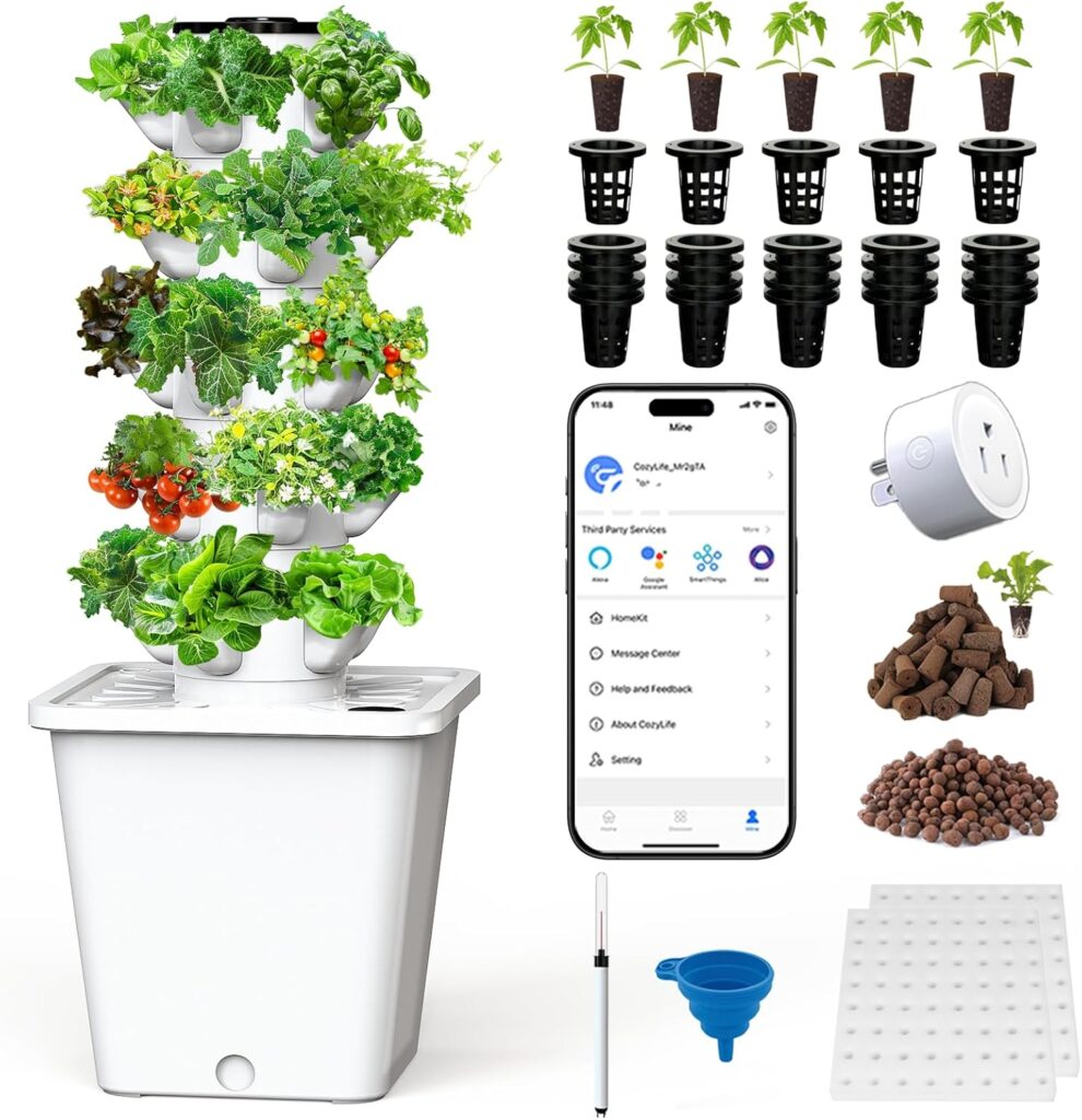 Sjzx Hydroponic Growing System(No Seedlings Included) | 25-Pod Hydroponic System | Outdoor Indoor Vertical Garden | Home Gardening System for Indoor Herbs and Vegetables | BPA-Free