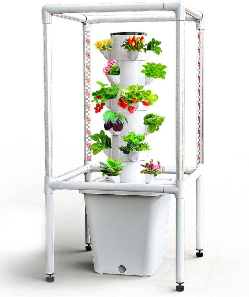 Sjzx Tower Garden Hydroponics Growing System,18-Plant Indoor Vertical Garden with LED Timing Grow Light,Nursery Germination Kit Including Water Level,2Pcs Smart Plug,BPA-Free(No Seedlings Included)