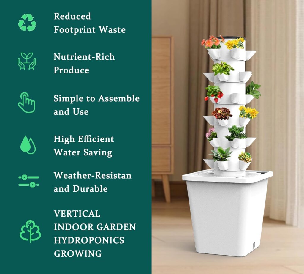 Sjzx Tower Garden Hydroponics Growing System,Indoor Smart Garden,Nursery Germination Kit Including Smart Plug，Water Pump(No Seedlings Included)