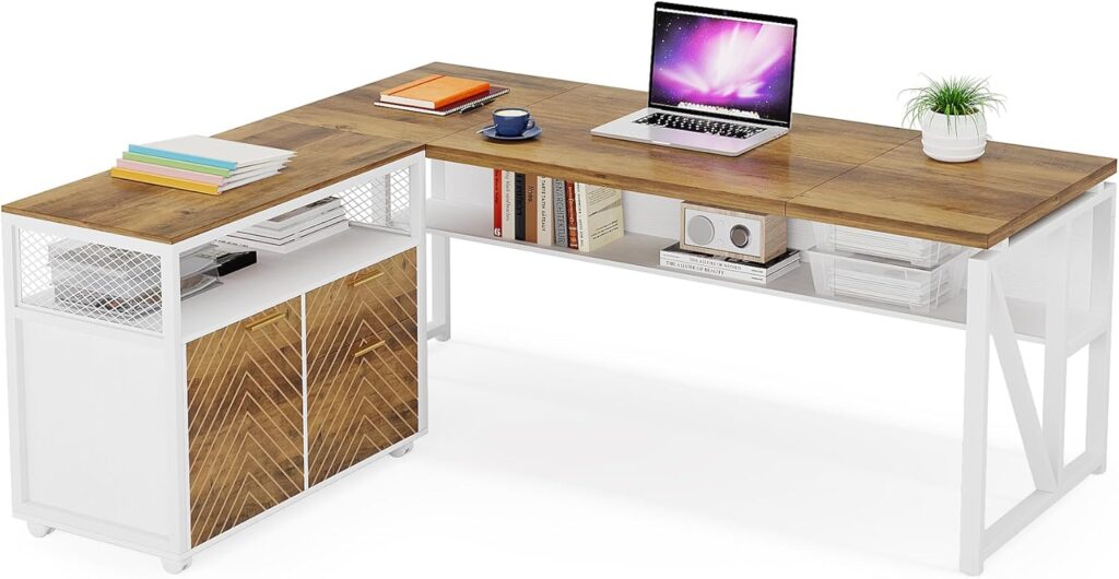 Tribesigns Office Desk with Drawers,63 inches L Shaped Computer Desk with Storage Shelves and Mobile File Cabinet, Executive Desk for Home Office Furniture Sets